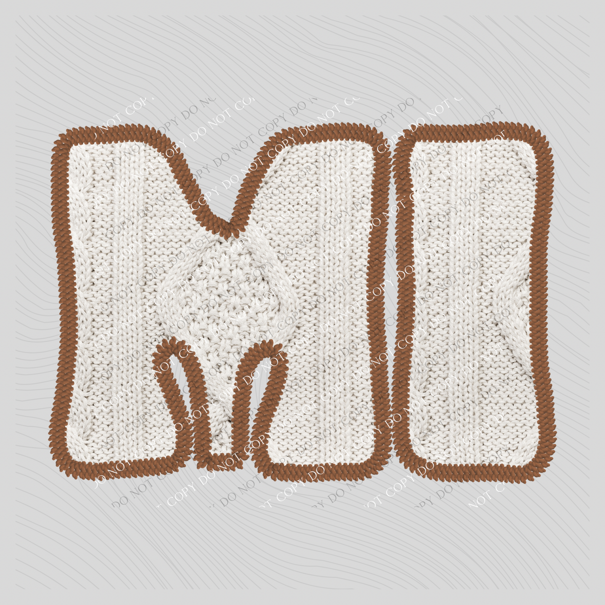Michigan MI Sweater Patch in Cream & Brown Digital Design, PNG