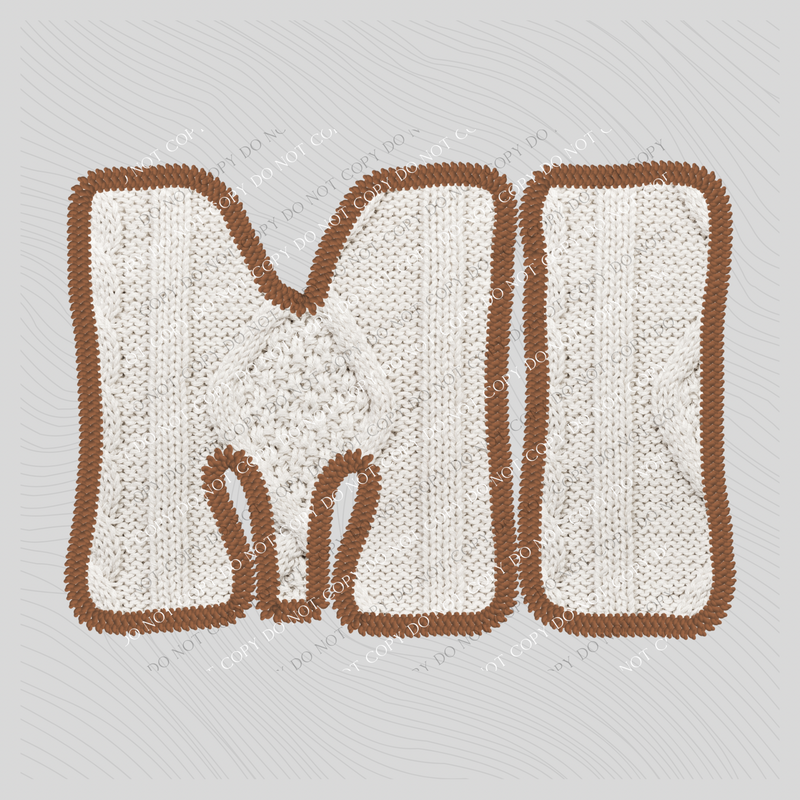 Michigan MI Sweater Patch in Cream & Brown Digital Design, PNG