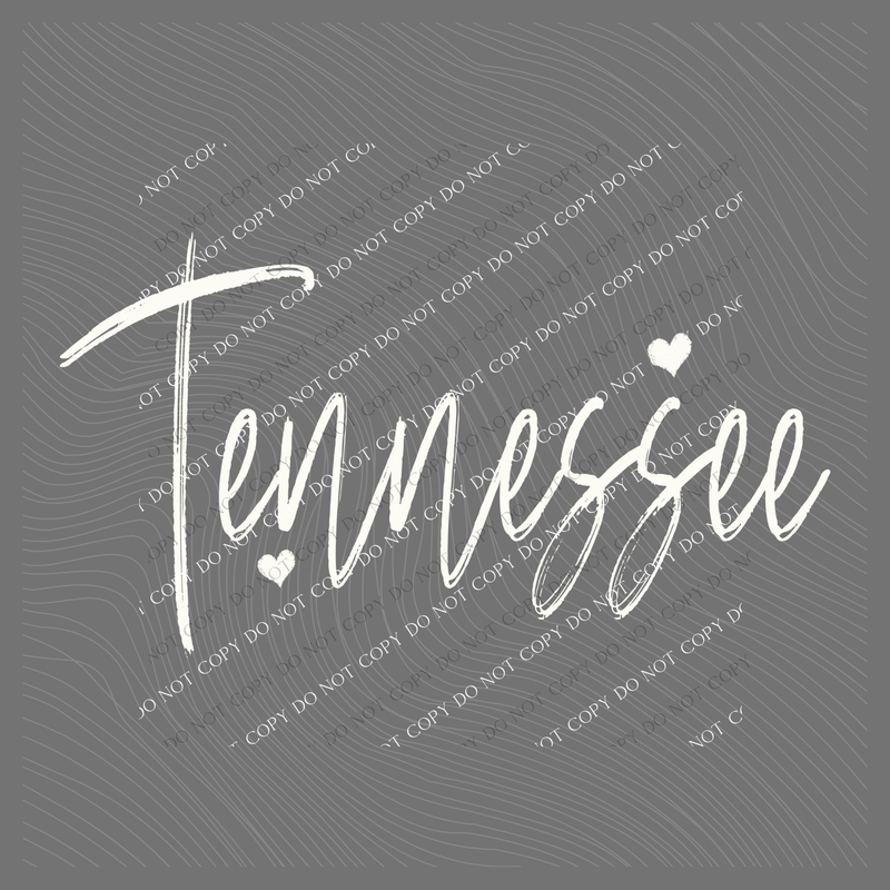 Tennessee Sketched Script Hearts in Off-white Digital Design, PNG