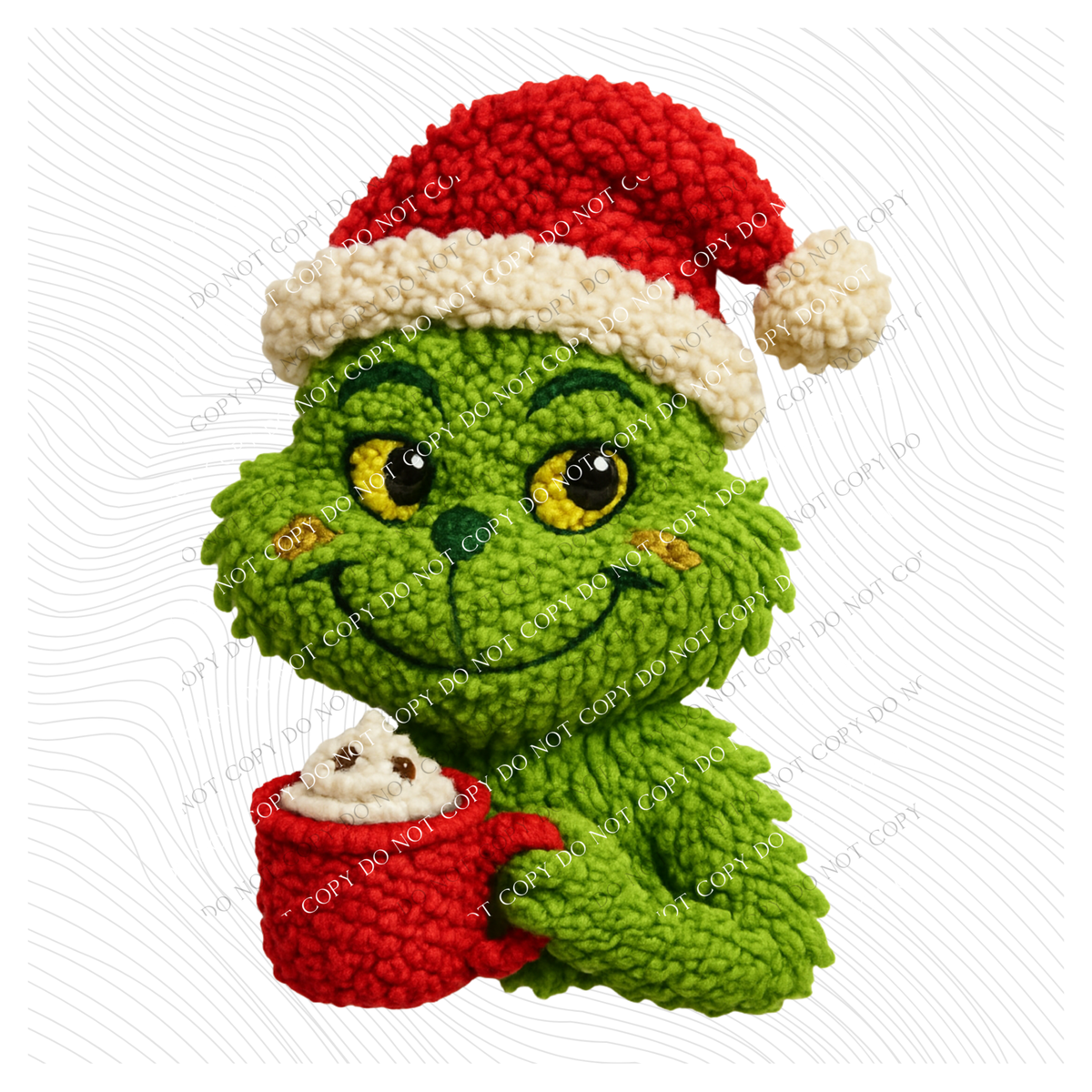 Cute Grinch with Hot Cocoa Faux Patch Digital Download, PNG
