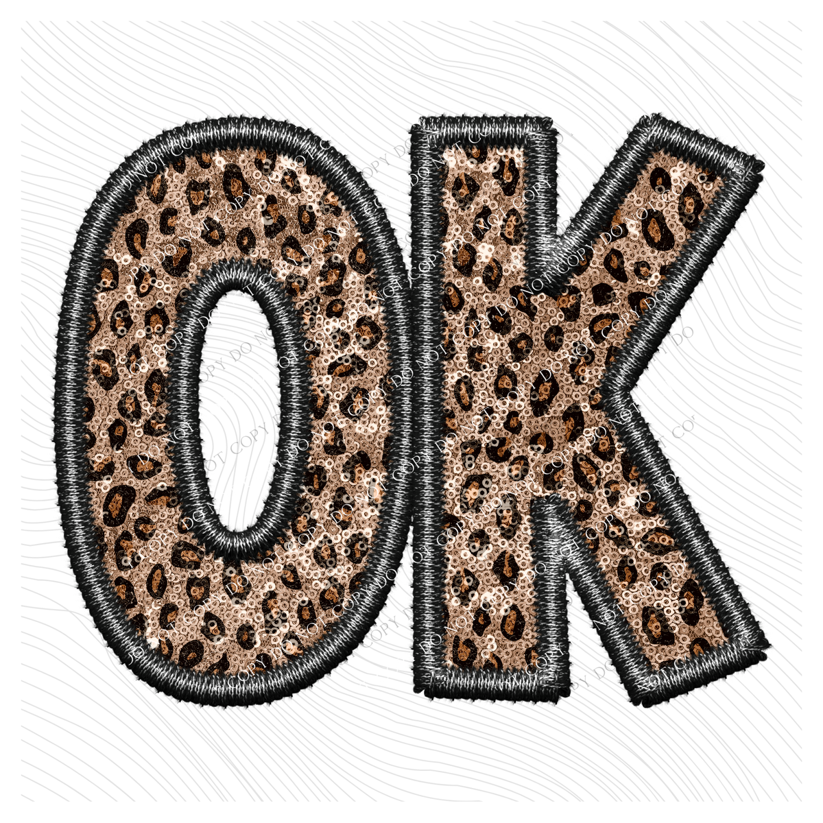 OK Oklahoma Faux Embroidery Leopard Sequin with separate Home Sweet Home Script in Black,  Digital Design, PNG