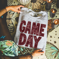 Game Day Faux Embroidery Sequin in Maroon Digital Design, PNG