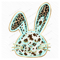 Easter Bunny Turquoise Glow Gold Foil Western Leopard & Cow Print Digital Design, PNG Only