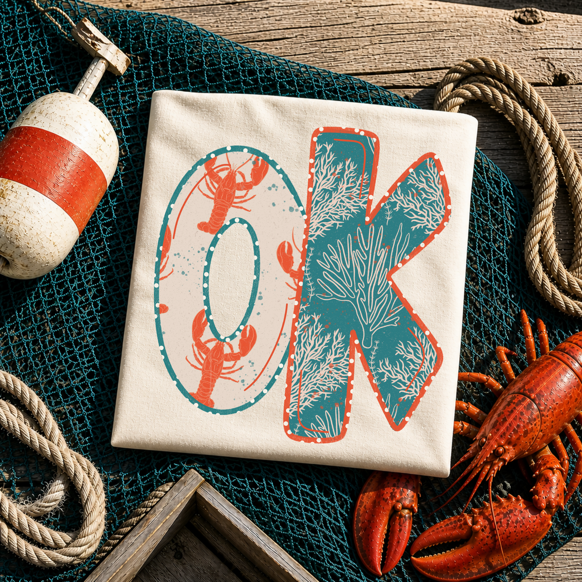 OK Oklahoma Lobster Coral Reef Polka Dot Outline Digital Design, PNG