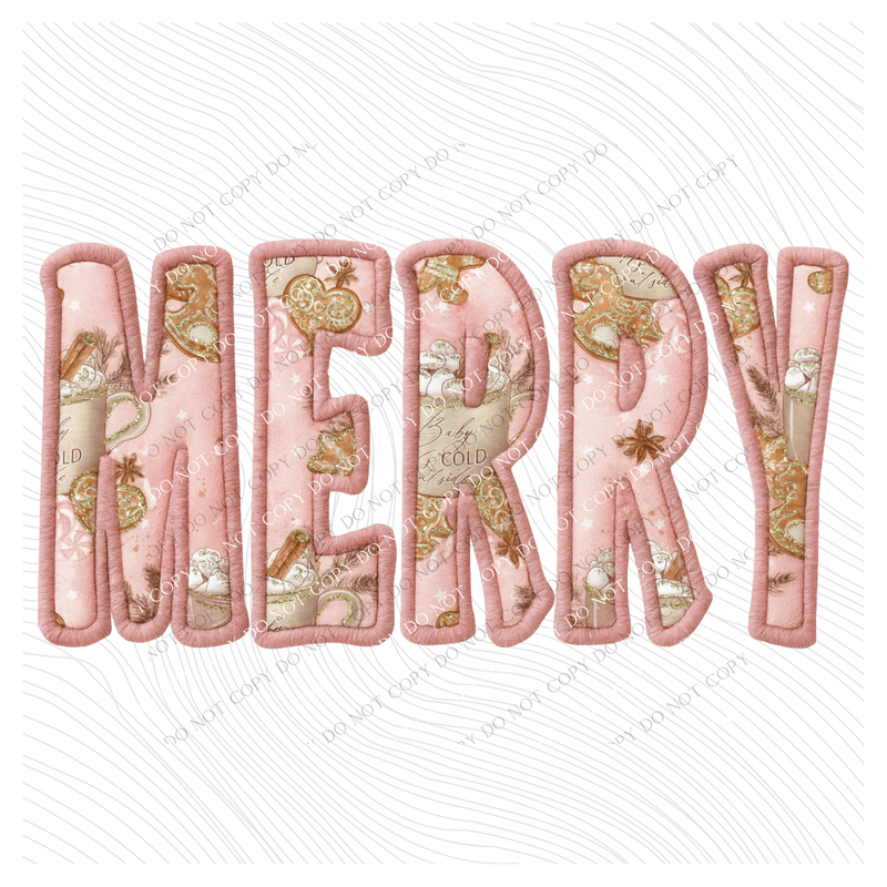 Merry Cocoa Pink Glitter 3D Faux Fabric Patch Digital Design, PNG