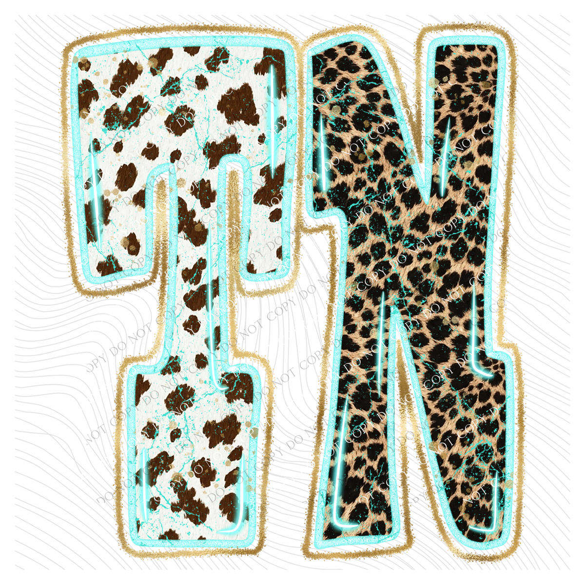 TN Tennessee Turquoise Glow Gold Foil Western Leopard & Cow Print Digital Design, PNG Only