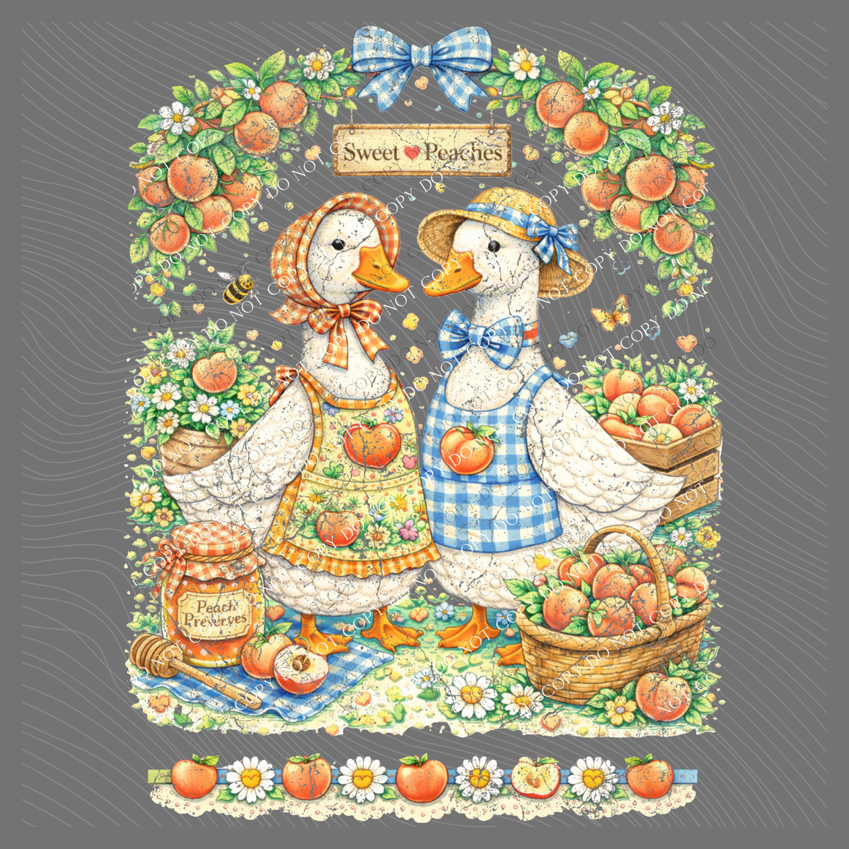 Peaches Gingham Goose Distressed Digital Design, PNG
