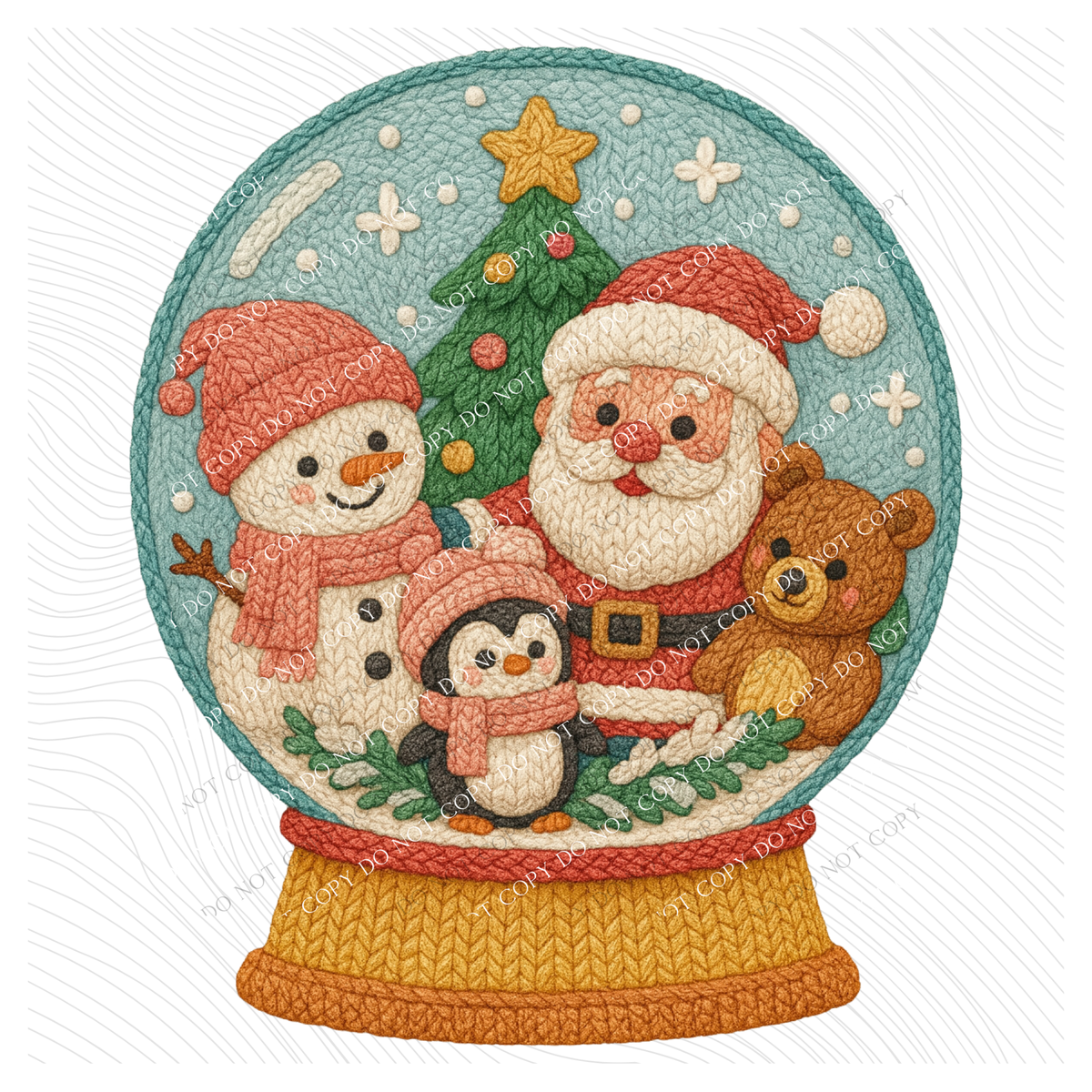 Santa & Friends Vintage Snow Globe 3D Yarn Style Christmas Digital Download, PNG