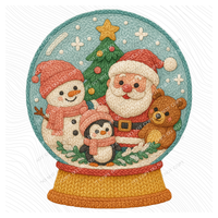 Santa & Friends Vintage Snow Globe 3D Yarn Style Christmas Digital Download, PNG
