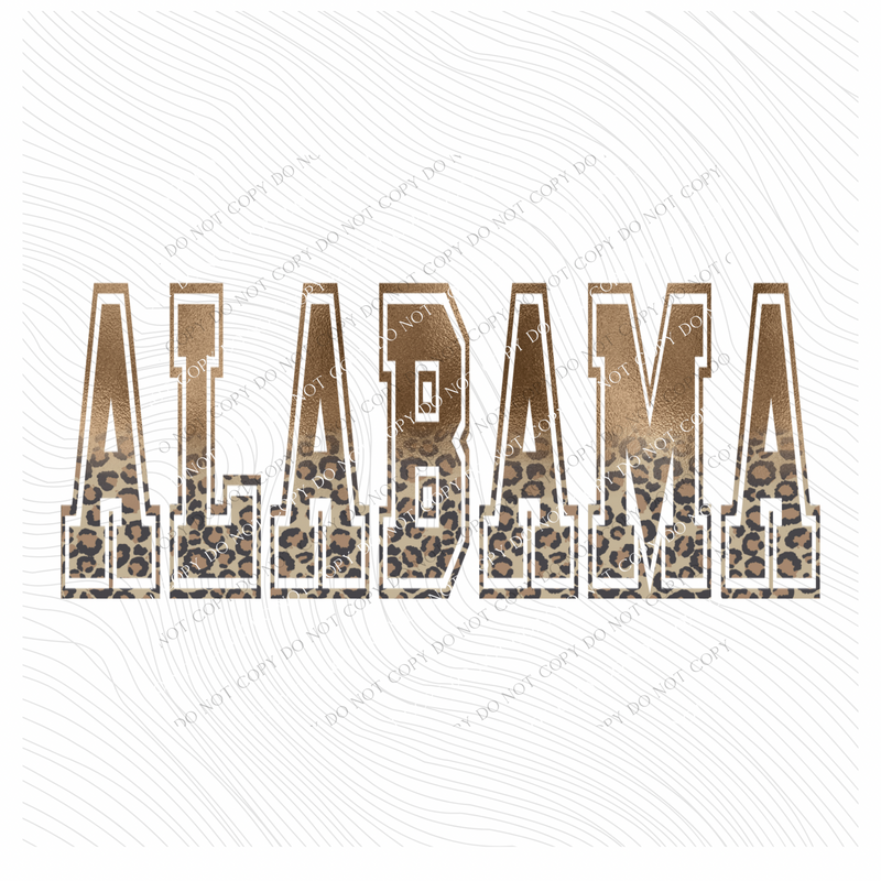 Alabama Ombre Gold Foil and Leopard Varsity Digital Design, PNG