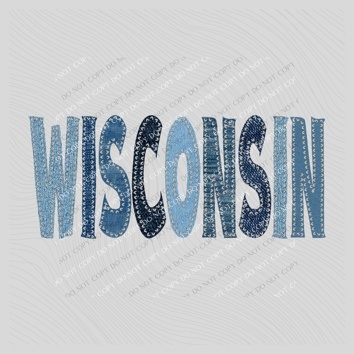 Wisconsin Denim Patch Stitched Digital Design, PNG