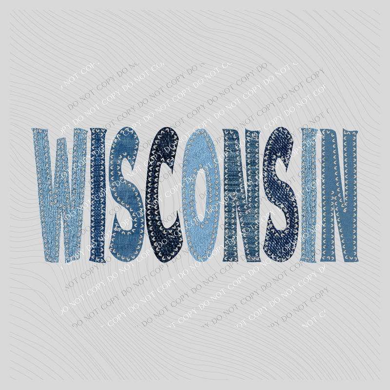 Wisconsin Denim Patch Stitched Digital Design, PNG