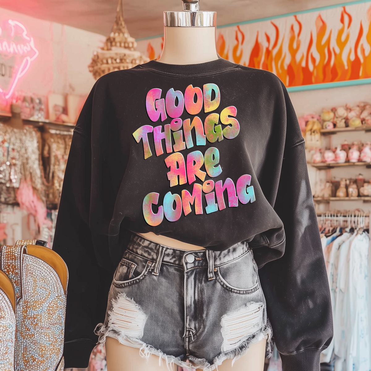 Good Things are Coming Retro Shadow Water Colors Digital Design, PNG