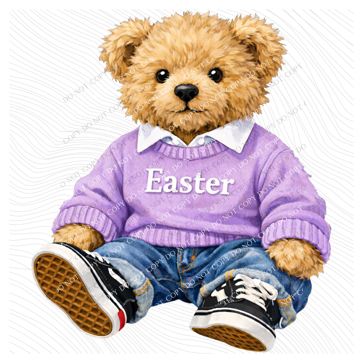 Easter Plush Preppy Bear in Purple Digital Design, PNG