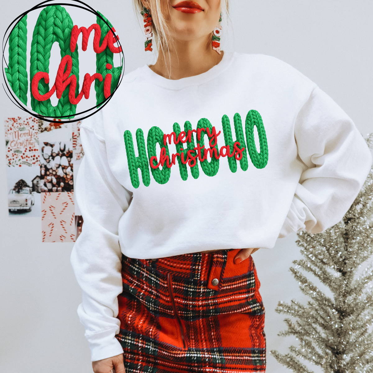 Ho Ho Ho Merry Christmas Yarn Knit Style Digital Download, PNG