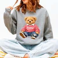 Happy Plush Preppy Bear in Pink Digital Design, PNG