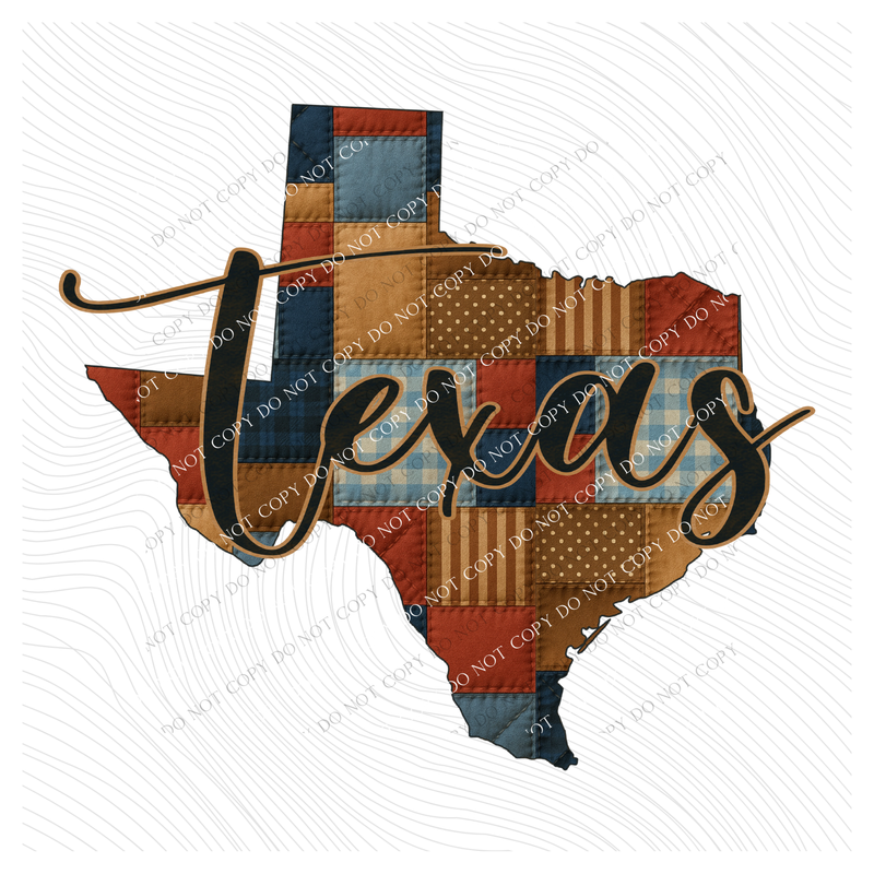 Texas Quilted Script State Digital Design, PNG