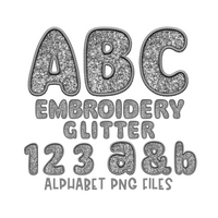 Silver Embroidery Glitter Alphabet Set | PNG files Alphabet Letters, Digital Art, PNG Only