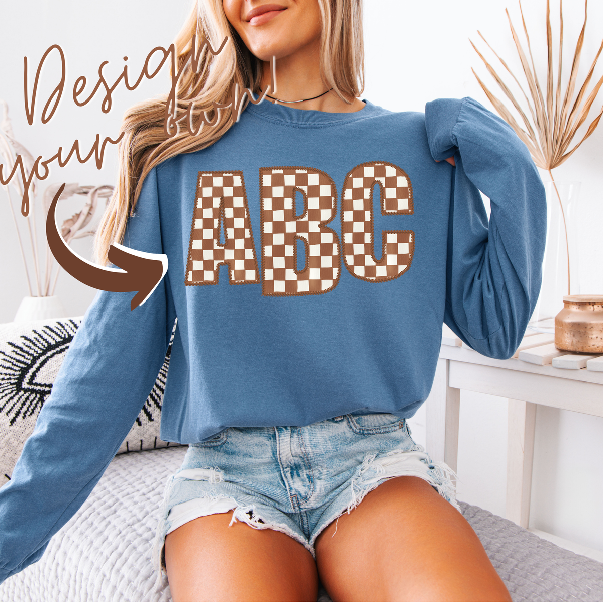 Checkered Stitch Alphabet Set in Brown & Cream | PNG Alphabet Letters Only