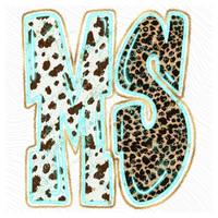 MS Mississippi Turquoise Glow Gold Foil Western Leopard & Cow Print Digital Design, PNG Only