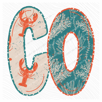 CO Colorado Lobster Coral Reef Polka Dot Outline Digital Design, PNG