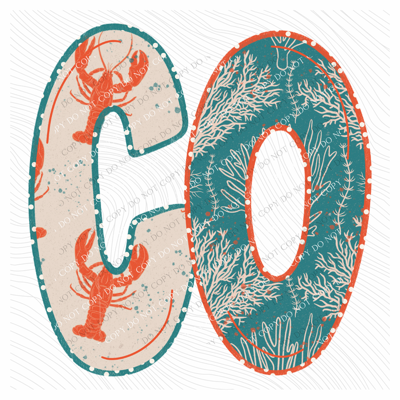 CO Colorado Lobster Coral Reef Polka Dot Outline Digital Design, PNG