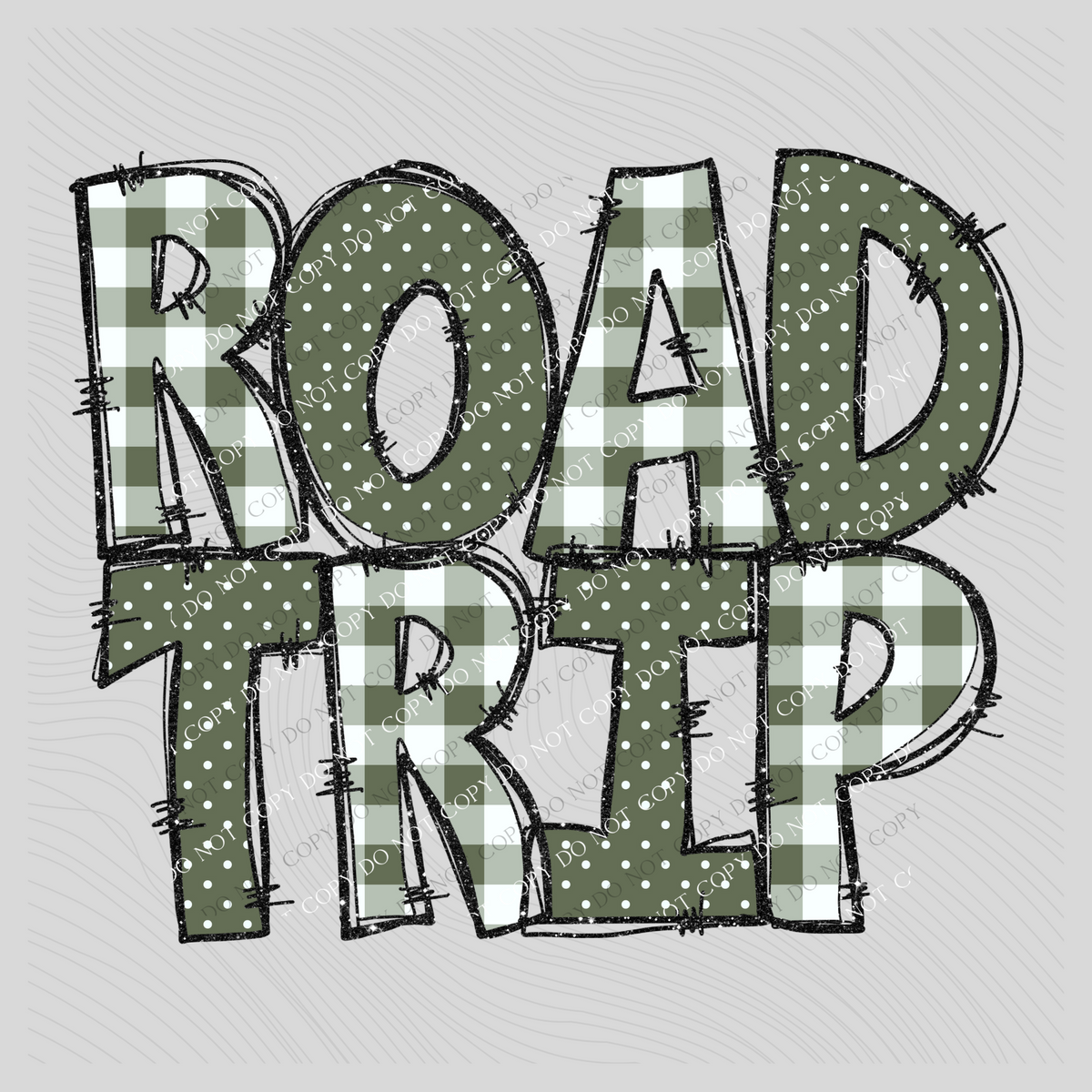 Road Trip Doodle Gingham, Dots & Glitter in Olive Digital Design, PNG