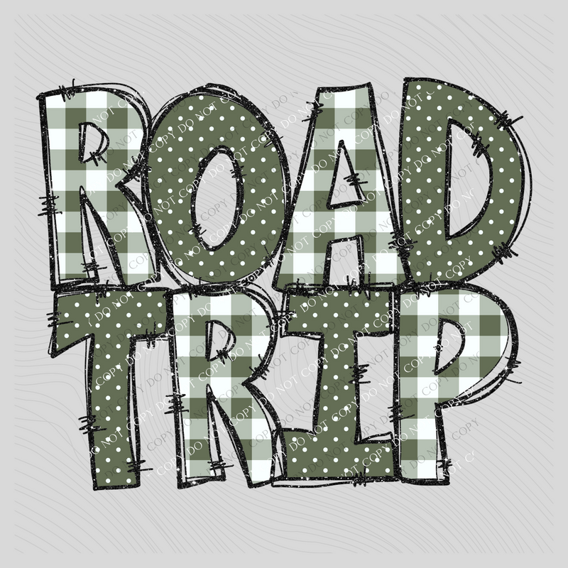 Road Trip Doodle Gingham, Dots & Glitter in Olive Digital Design, PNG