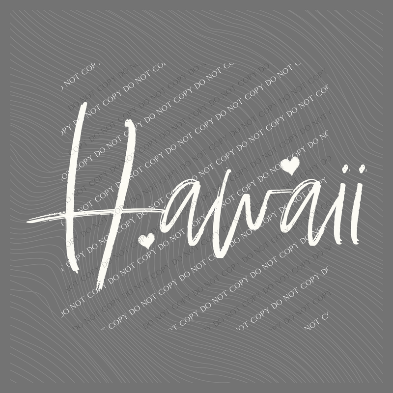 Hawaii Sketched Script Hearts in Off-white Digital Design, PNG