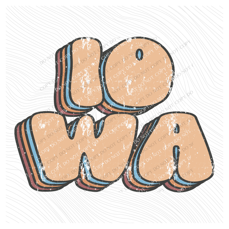 Iowa Groovy Stacked Distressed in Boho Neutrals Digital Design, PNG