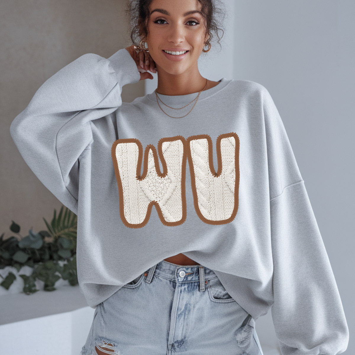 West Virginia WV Sweater Patch in Cream & Brown Digital Design, PNG