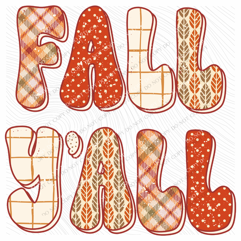 Fall Y’all Plaid Patterned Dots Digital Design, PNG