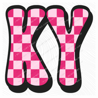 KY Kentucky Retro Checkers in Pinks Digital Design, PNG