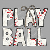 Play Ball  Baseball Stitch Leopard Bow Doodle Distressed Digital Design, PNG