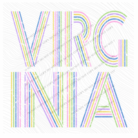 Virginia Retro Lines Distressed in Fun Pastel Colors Digital Design, PNG