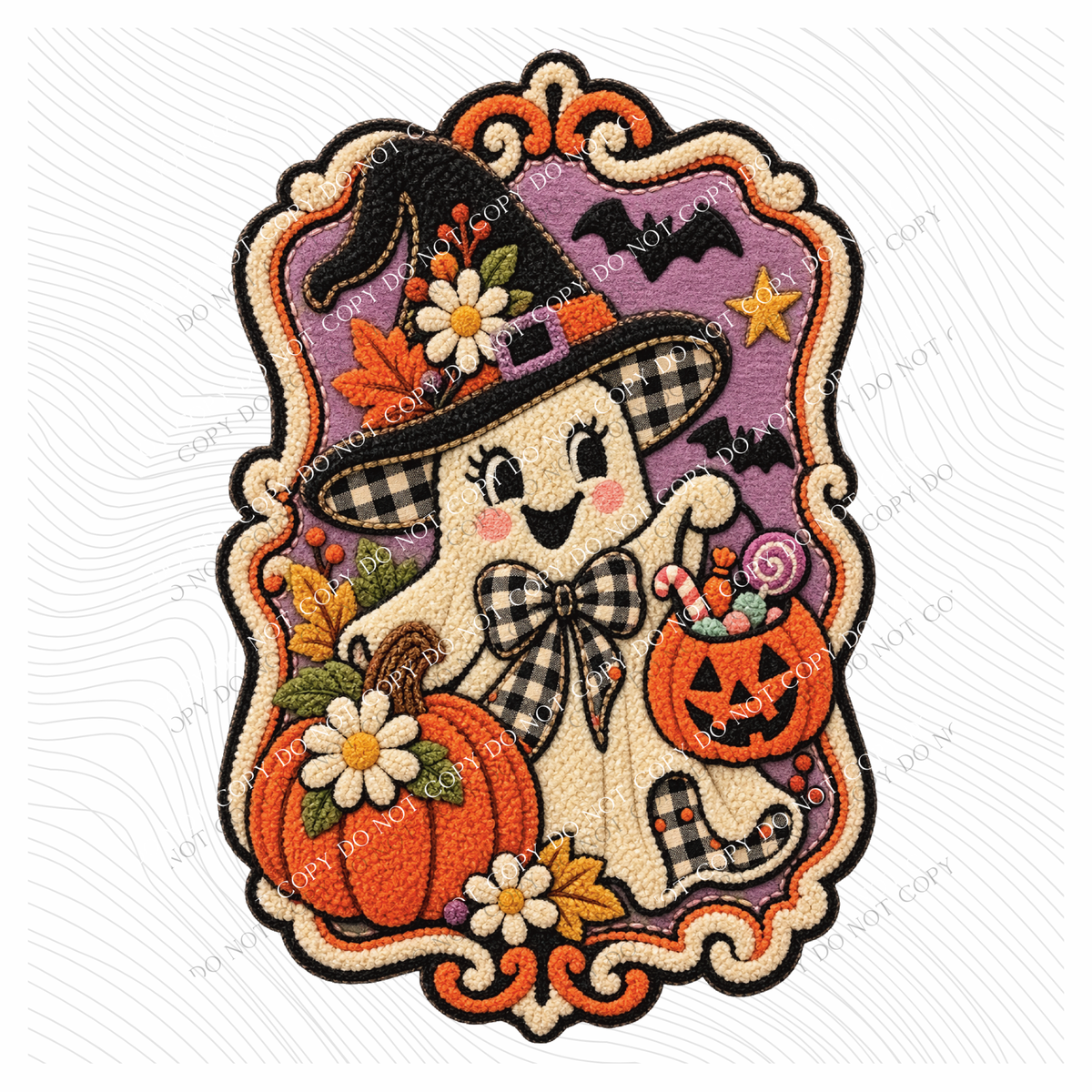 Ghostly Halloween Chenille Patch Digital Design, PNG