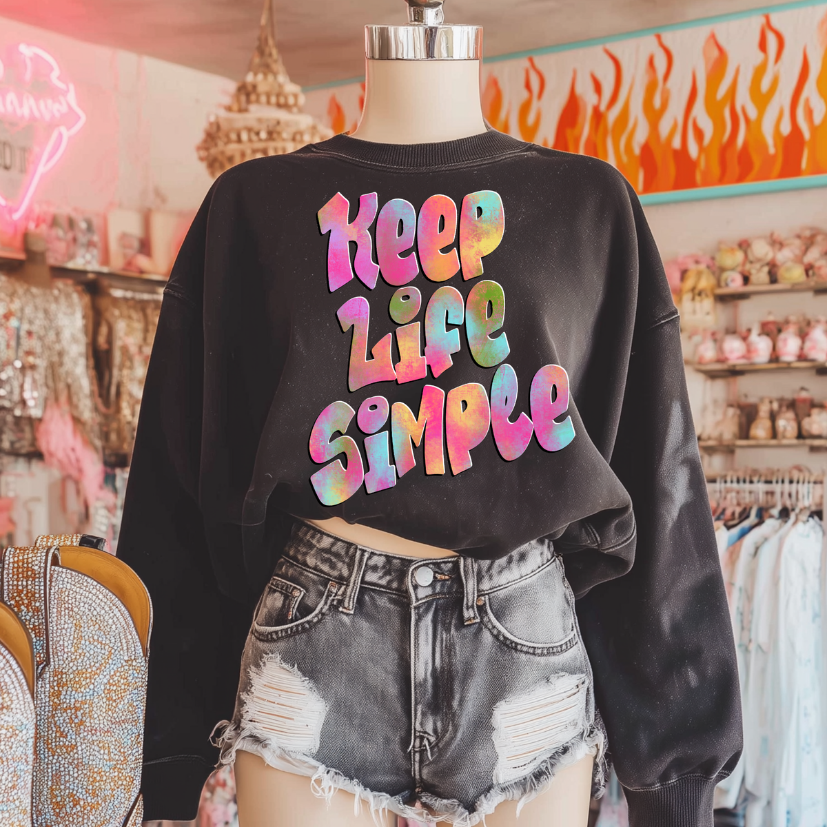 Keep Life Simple Retro Shadow Water Colors Digital Design, PNG