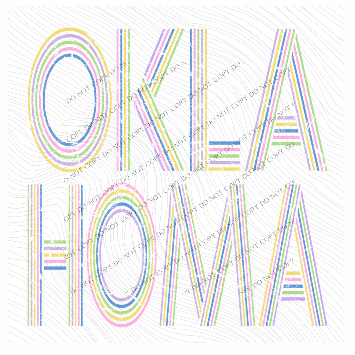 Oklahoma Retro Lines Distressed in Fun Pastel Colors Digital Design, PNG