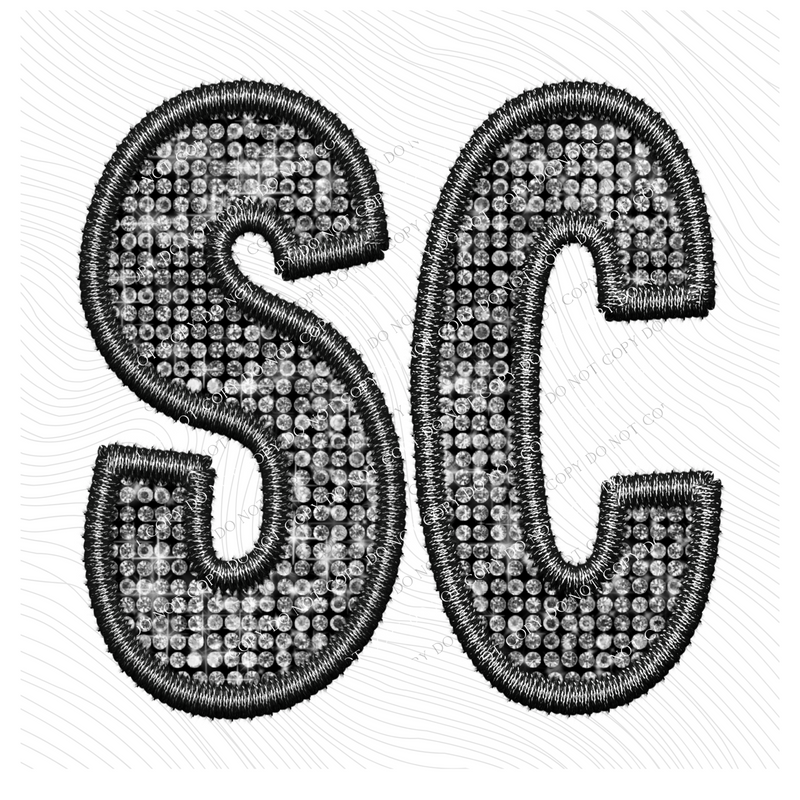 SC South Carolina Faux Embroidery Diamonds Bling in Black Digital Design, PNG