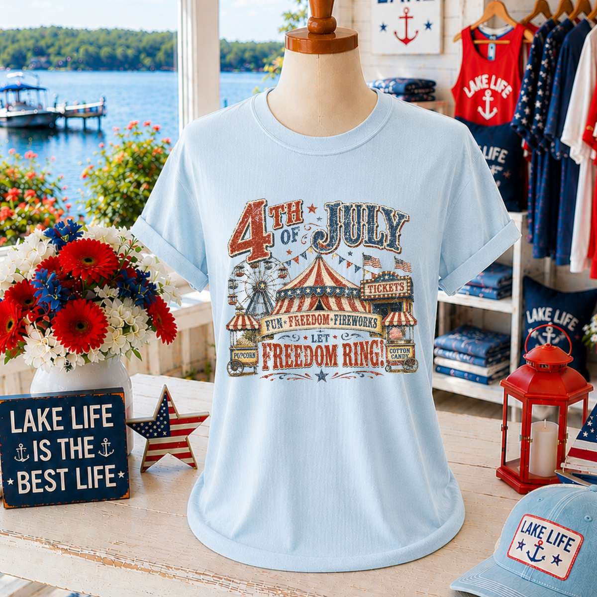 Let Freedom Ring Carnival Retro Vintage Distressed Patriotic Digital Design, PNG