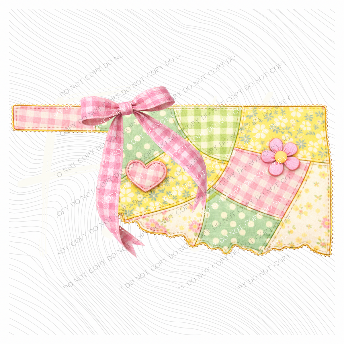 Oklahoma Spring Tones Quilted Faux State Patch with Bow Digital Design, PNG