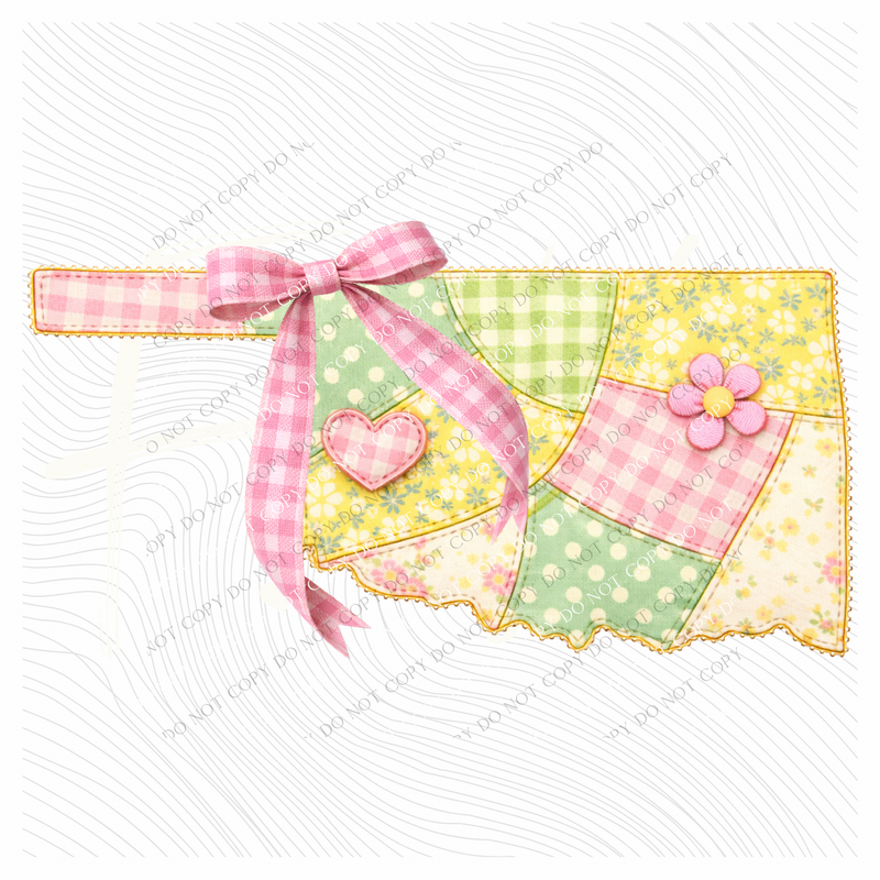 Oklahoma Spring Tones Quilted Faux State Patch with Bow Digital Design, PNG