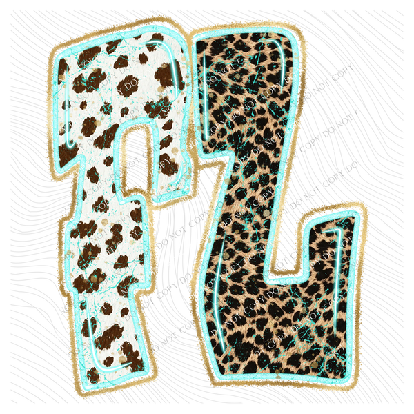FL Florida Turquoise Glow Gold Foil Western Leopard & Cow Print Digital Design, PNG Only