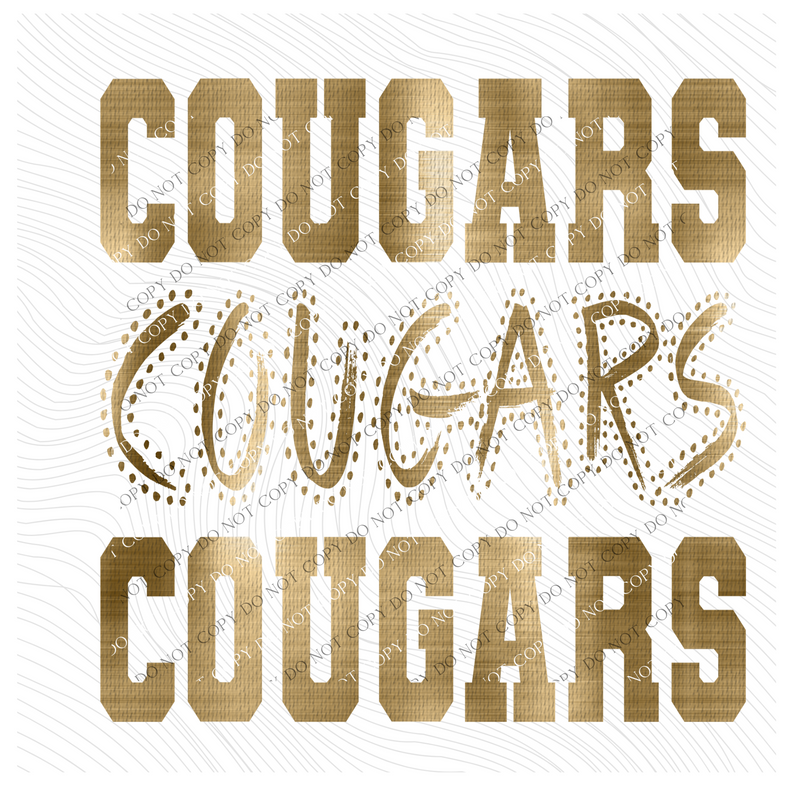 Cougars Varsity Polka Dot Texture Foil Gold Digital Design, PNG
