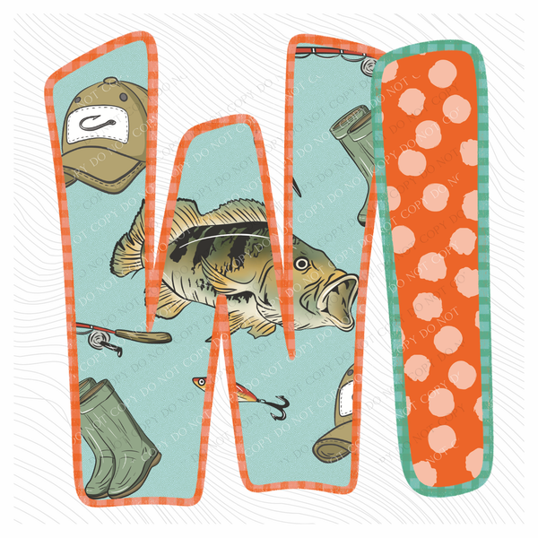 WI Wisconsin Bass Fishing Polka Dot Gingham Outline Digital Design, PNG