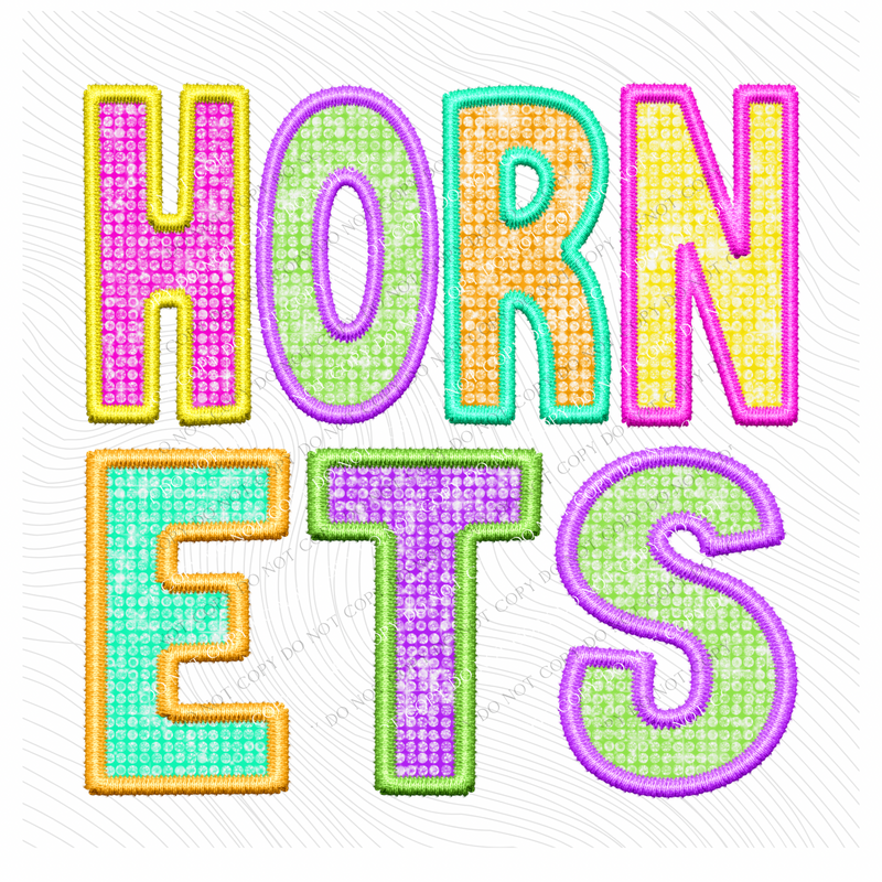 Hornets Faux Embroidery Diamond in Multi Neons Digital Design, PNG