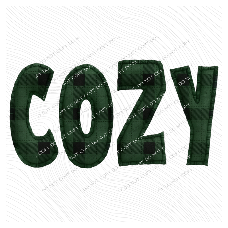 Cozy Green Black Plaid Faux Fabric Patch Digital Design, PNG