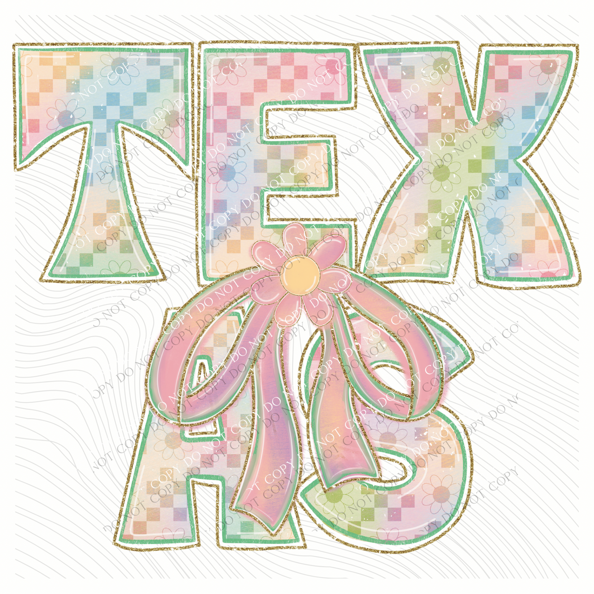 Texas Daisy Bows and Checkers Pastel Chalk Digital Design, PNG