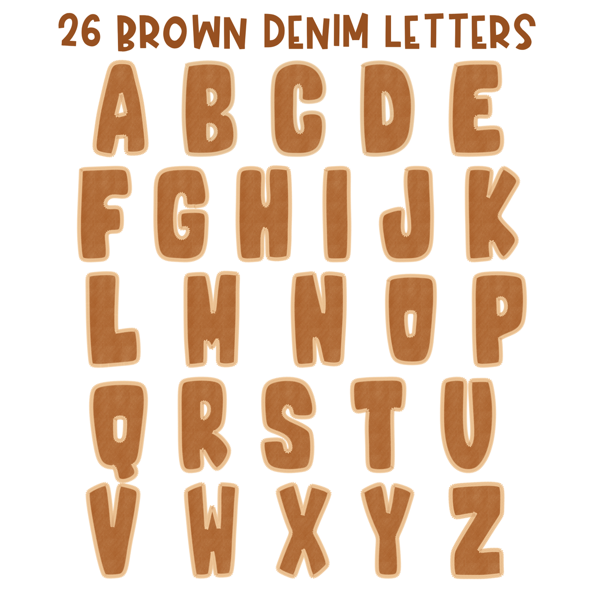 Denim & Gingham Stitched Alphabet Set | PNG Alphabet Letters Only