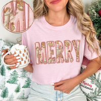 Merry Cocoa Pink Glitter 3D Faux Fabric Patch Digital Design, PNG